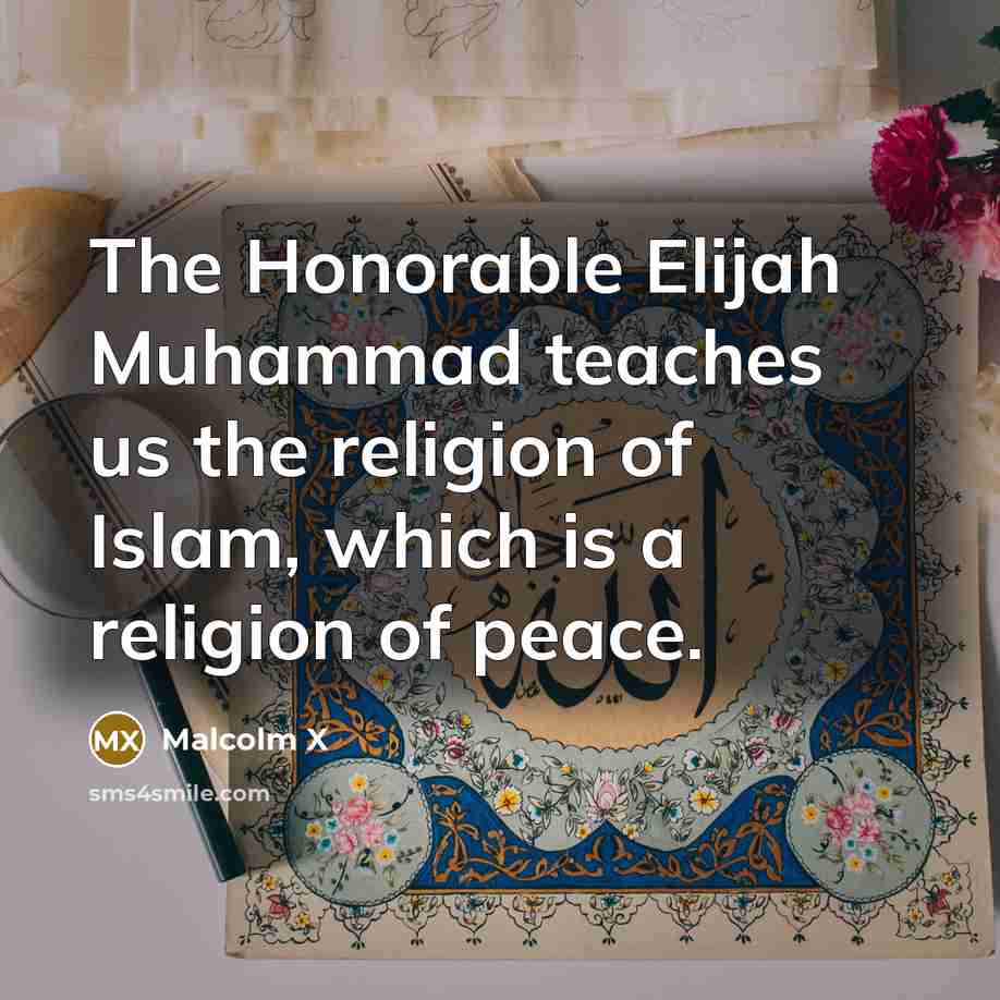 “The Honorable Elijah Muhammad teaches us the religion of Islam, which is a religion of peace.” quote by Malcolm X