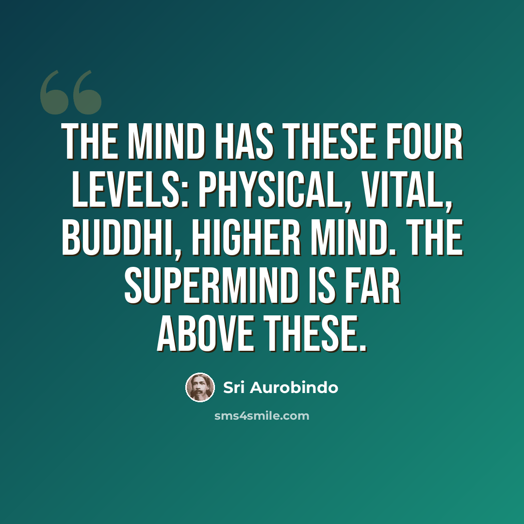 “The mind has these four levels: physical, vital, buddhi, higher mind. The Supermind is far above these.” quote by Sri Aurobindo