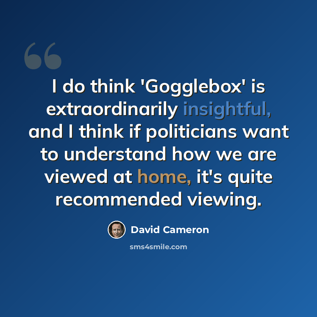 “I do think 'Gogglebox' is extraordinarily insightful, and I think if politicians want to understand how we are viewed at home, it's quite recommended viewing.” quote by David Cameron