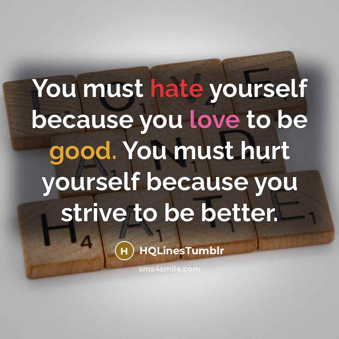 “You must hate yourself because you love to be good. You must hurt yourself because you strive to be better.” quote by HQLinesTumblr