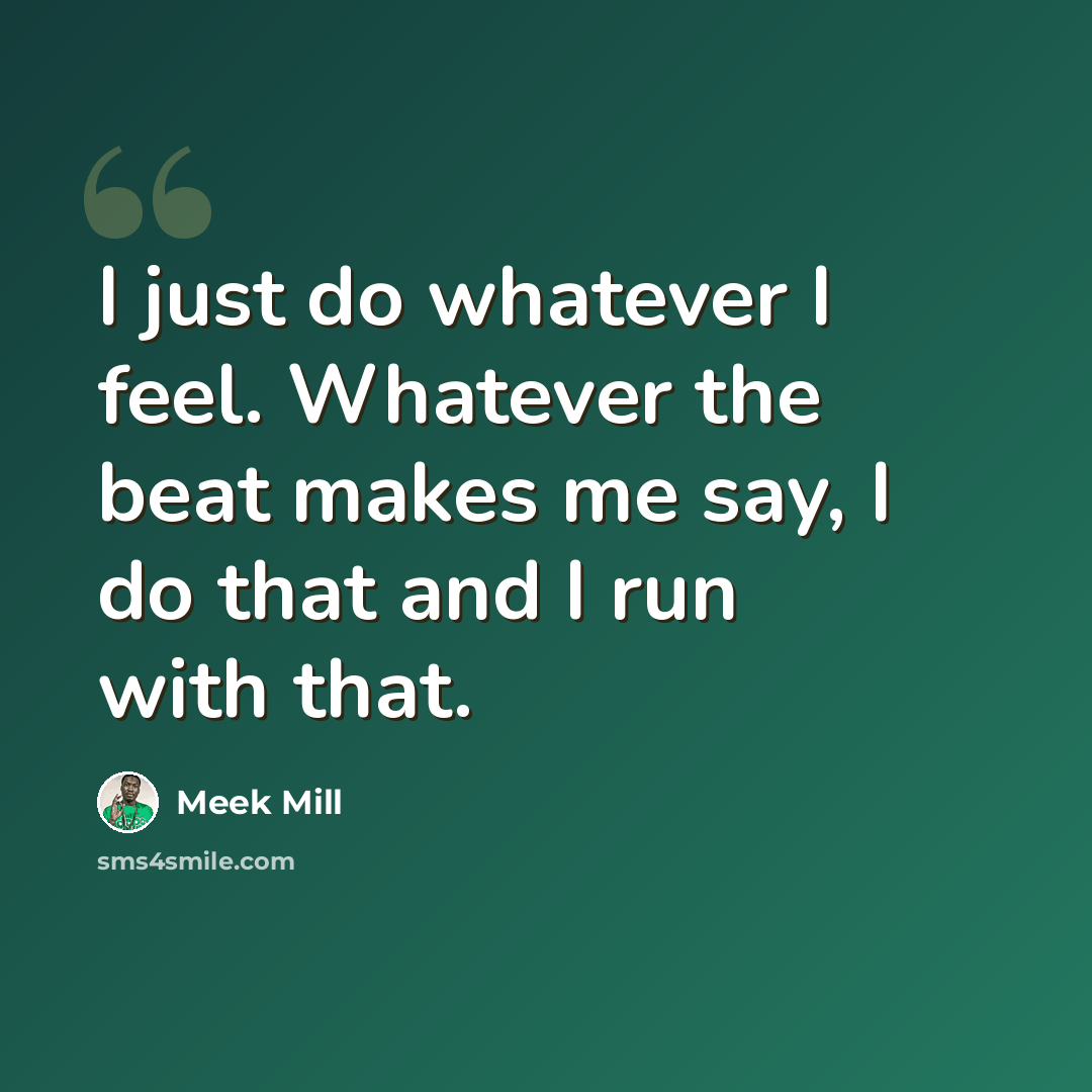 “I just do whatever I feel. Whatever the beat makes me say, I do that and I run with that.” quote by Meek Mill