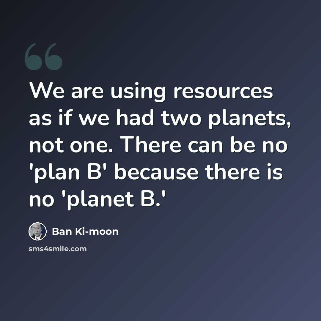 “We are using resources as if we had two planets, not one. There can be no 'plan B' because there is no 'planet B.'” quote by Ban Ki-moon