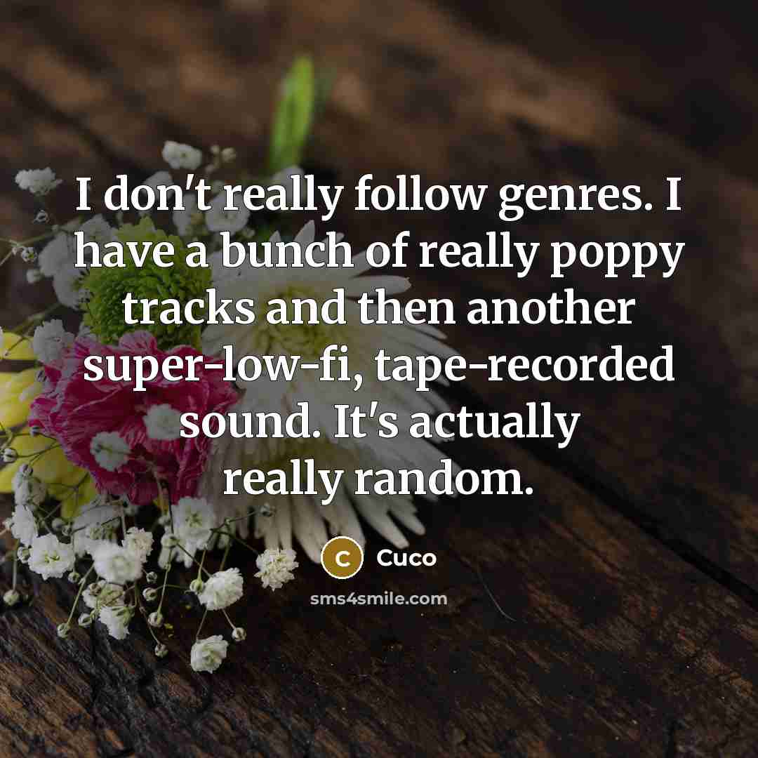 “I don't really follow genres. I have a bunch of really poppy tracks and then another super-low-fi, tape-recorded sound. It's actually really random.” quote by Cuco