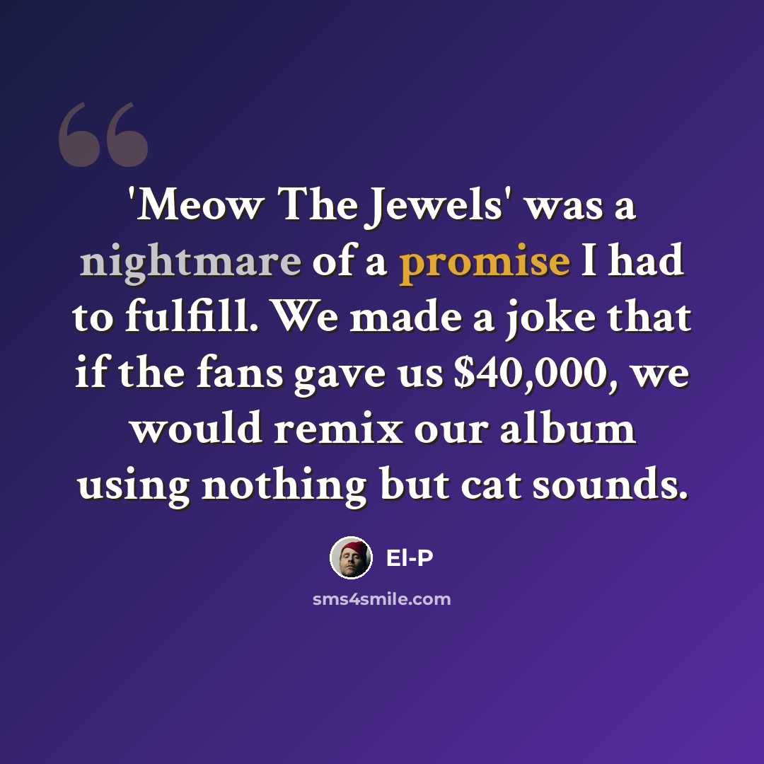 “'Meow The Jewels' was a nightmare of a promise I had to fulfill. We made a joke that if the fans gave us $40,000, we would remix our album using nothing but cat sounds.” quote by El-P