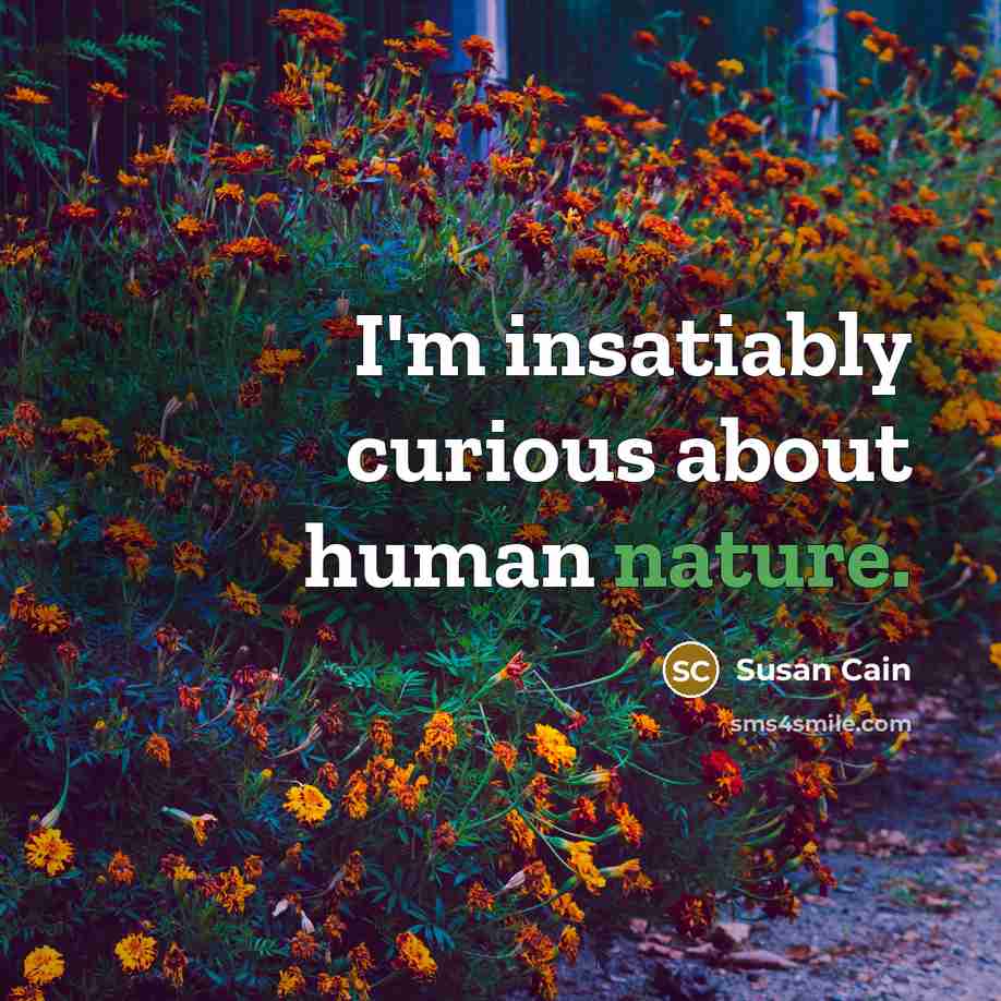 “I'm insatiably curious about human nature.” quote by Susan Cain