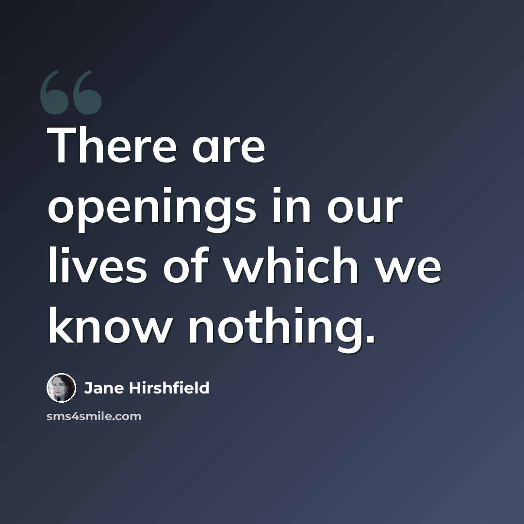 “There are openings in our lives of which we know nothing.” quote by Jane Hirshfield