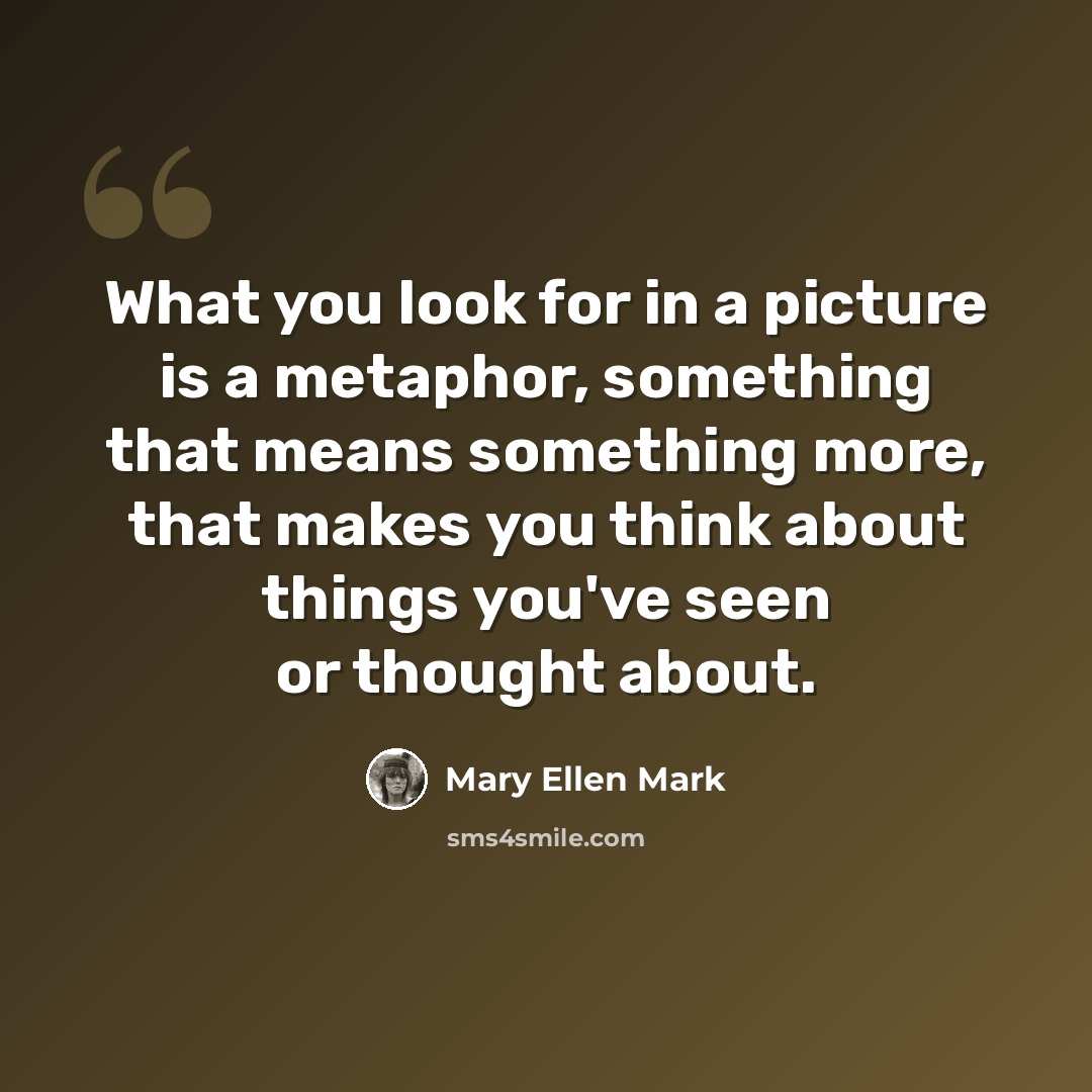 “What you look for in a picture is a metaphor, something that means something more, that makes you think about things you've seen or thought about.” quote by Mary Ellen Mark