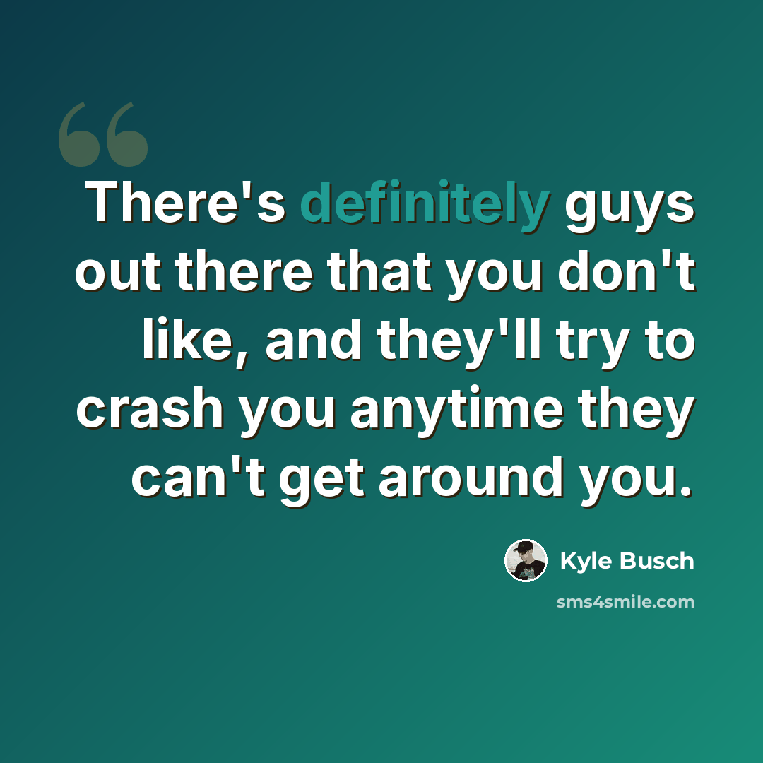 “There's definitely guys out there that you don't like, and they'll try to crash you anytime they can't get around you.” quote by Kyle Busch
