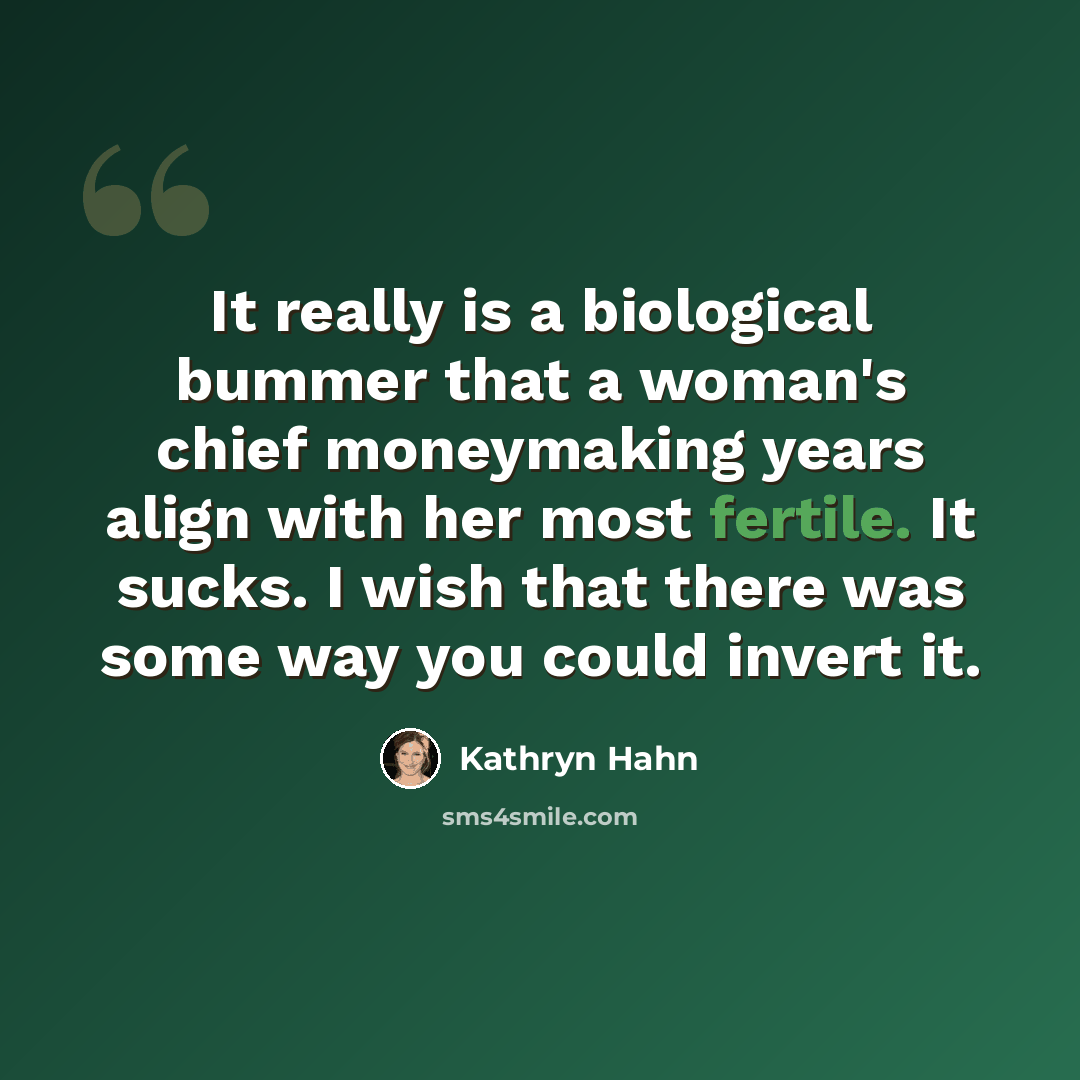 “It really is a biological bummer that a woman's chief moneymaking years align with her most fertile. It sucks. I wish that there was some way you could invert it.” quote by Kathryn Hahn