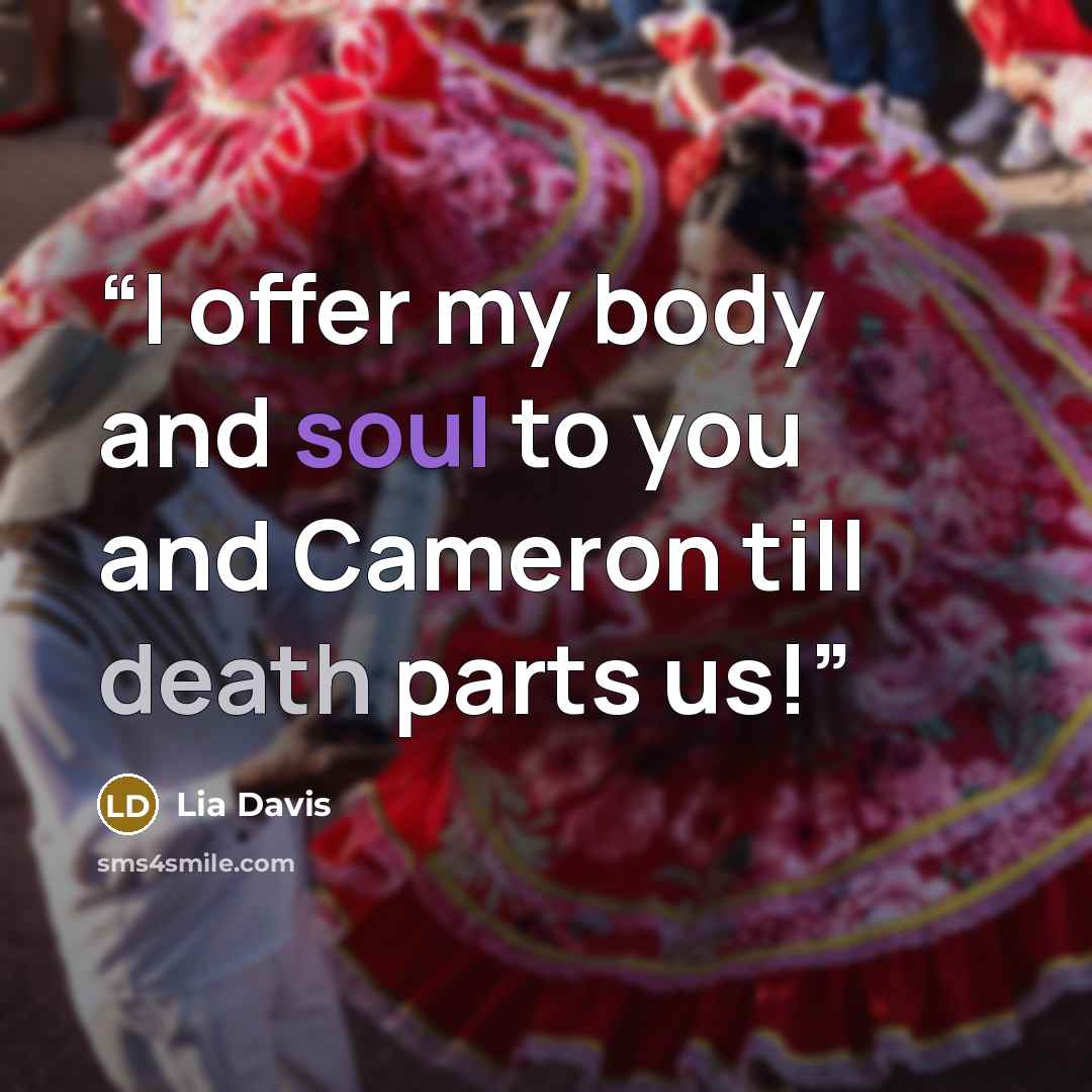 “I offer my body and soul to you and Cameron till death parts us!” quote by Lia Davis