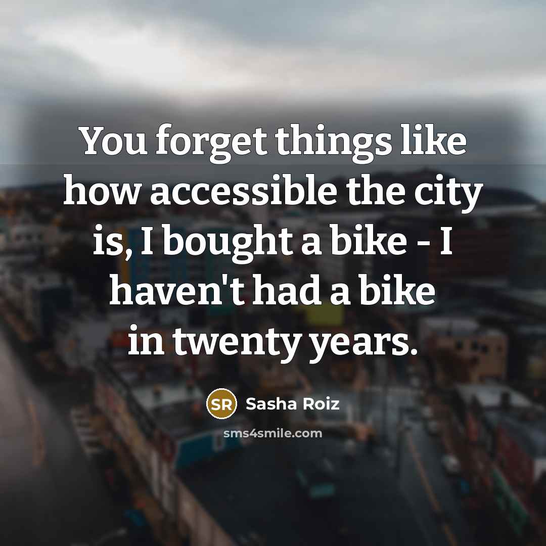 “You forget things like how accessible the city is, I bought a bike - I haven't had a bike in twenty years.” quote by Sasha Roiz