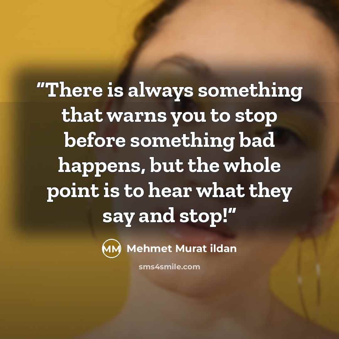 “There is always something that warns you to stop before something bad happens, but the whole point is to hear what they say and stop!” quote by Mehmet Murat ildan
