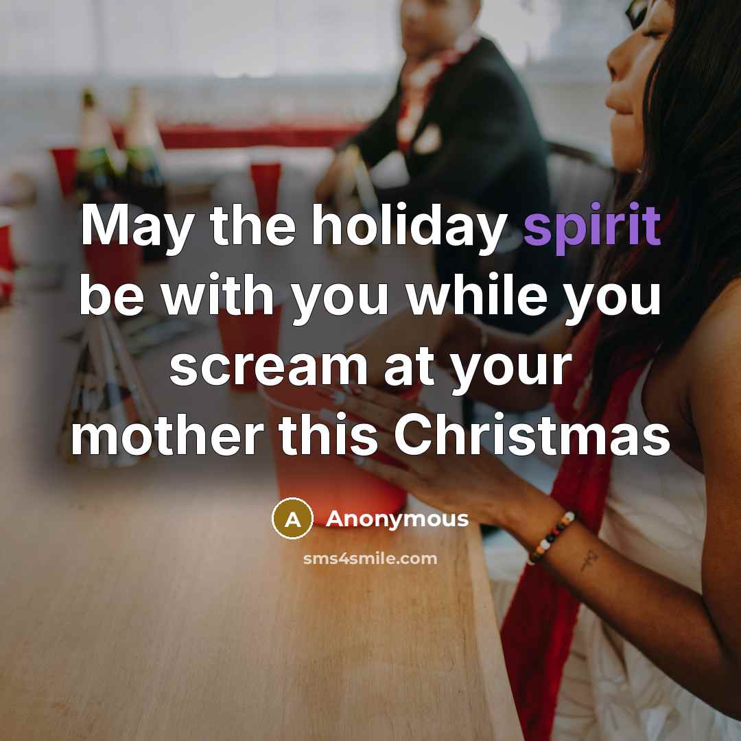 “May the holiday spirit be with you while you scream at your mother this Christmas” quote by Anonymous