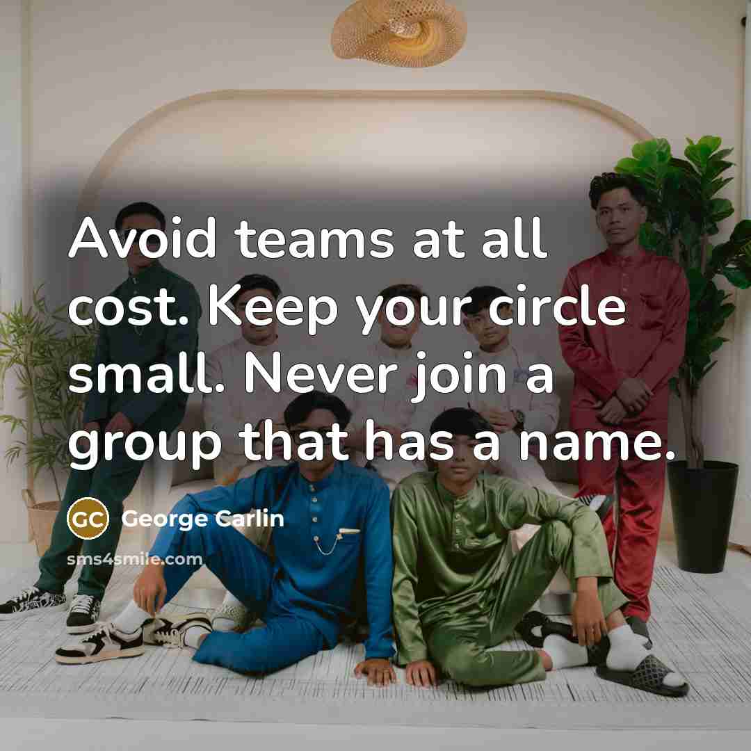 “Avoid teams at all cost. Keep your circle small. Never join a group that has a name.” quote by George Carlin