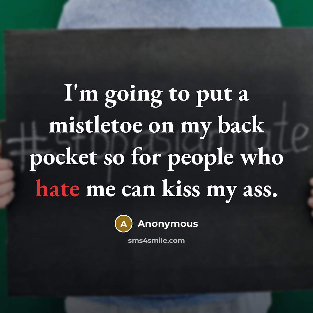 “I'm going to put a mistletoe on my back pocket so for people who hate me can kiss my ass.” quote by Anonymous