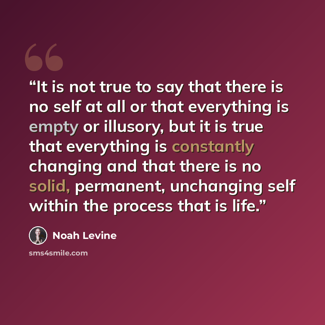 “It is not true to say that there is no self at all or that everything is empty or illusory, but it is true that everything is constantly changing and that there is no solid, permanent, unchanging self within the process that is life.” quote by Noah Levine