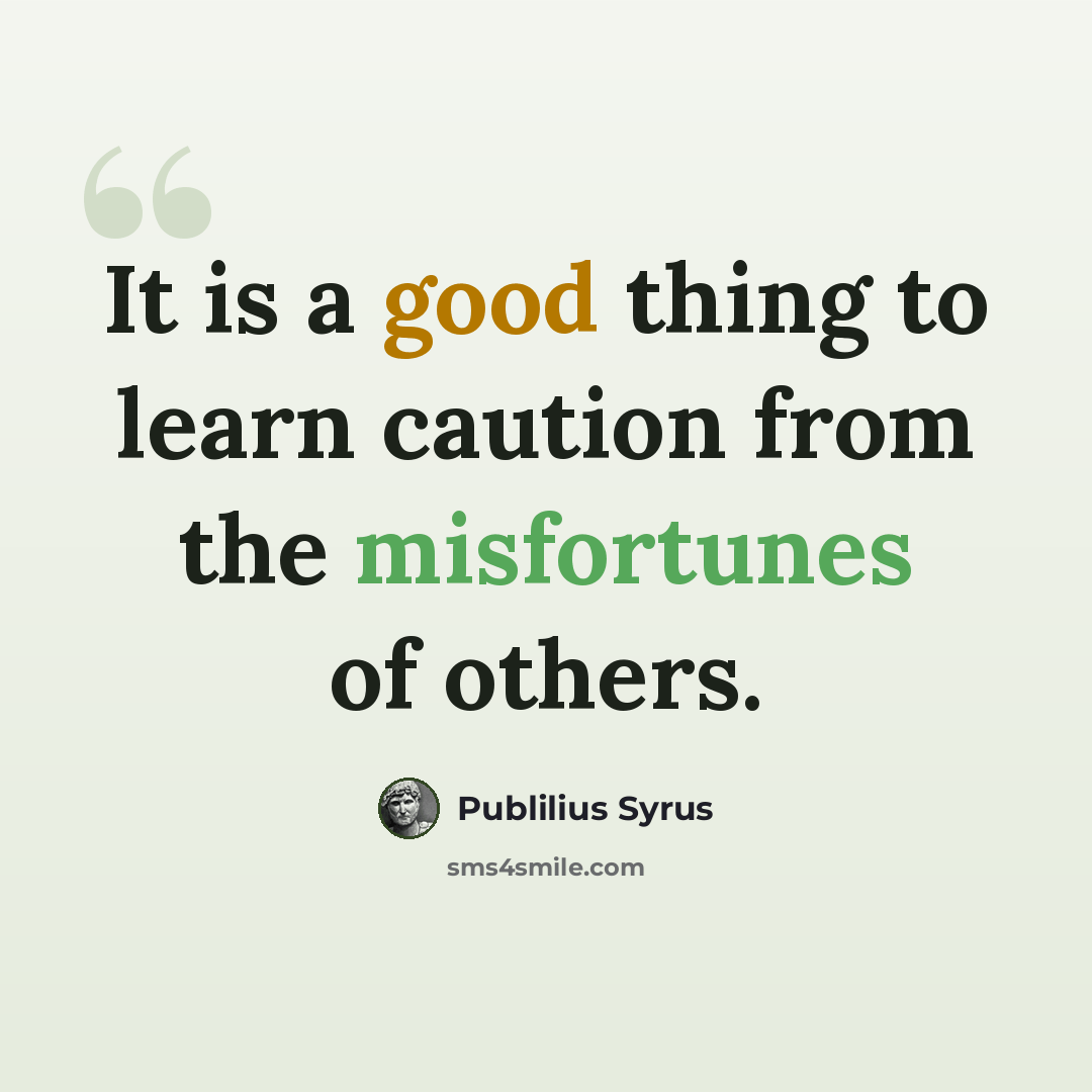 “It is a good thing to learn caution from the misfortunes of others.” quote by Publilius Syrus