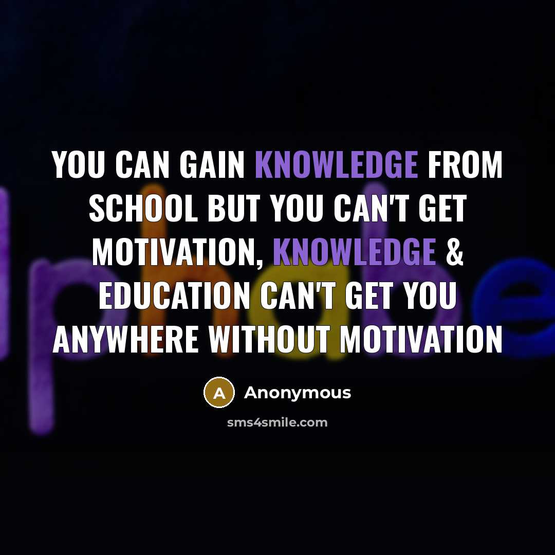 “You can gain knowledge from school but you can't get motivation, knowledge & education can't get you anywhere without motivation” quote by Anonymous