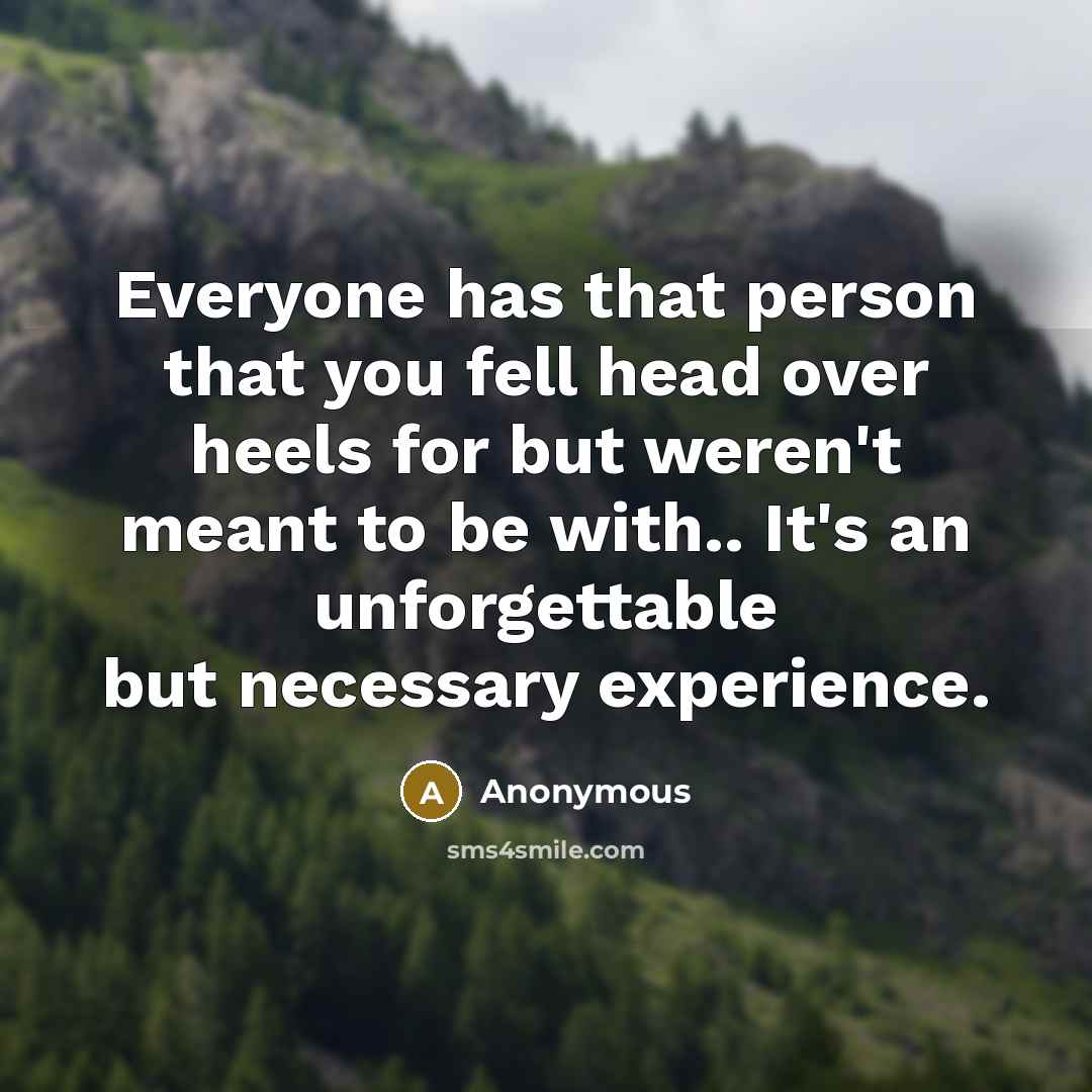 “Everyone has that person that you fell head over heels for but weren't meant to be with.. It's an unforgettable but necessary experience.” quote by Anonymous
