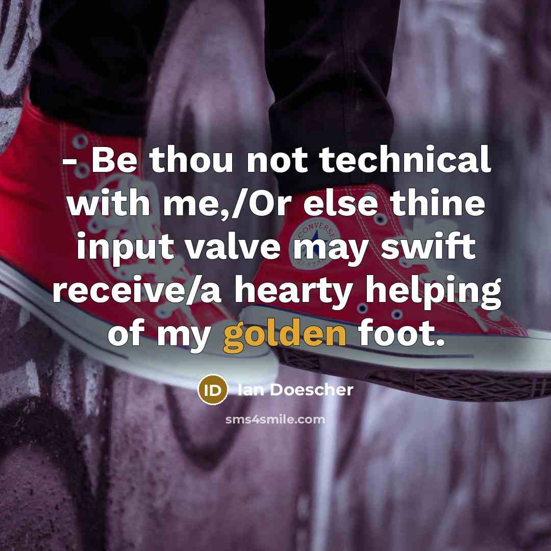 “- Be thou not technical with me,/Or else thine input valve may swift receive/a hearty helping of my golden foot.” quote by Ian Doescher