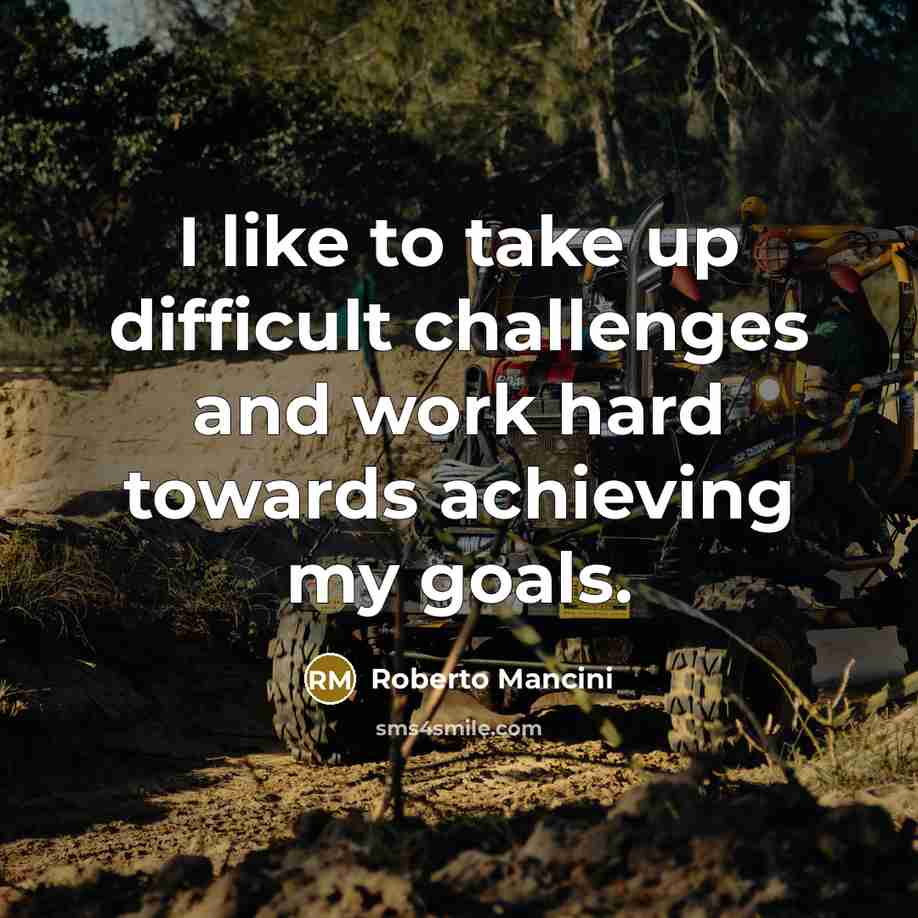 “I like to take up difficult challenges and work hard towards achieving my goals.” quote by Roberto Mancini