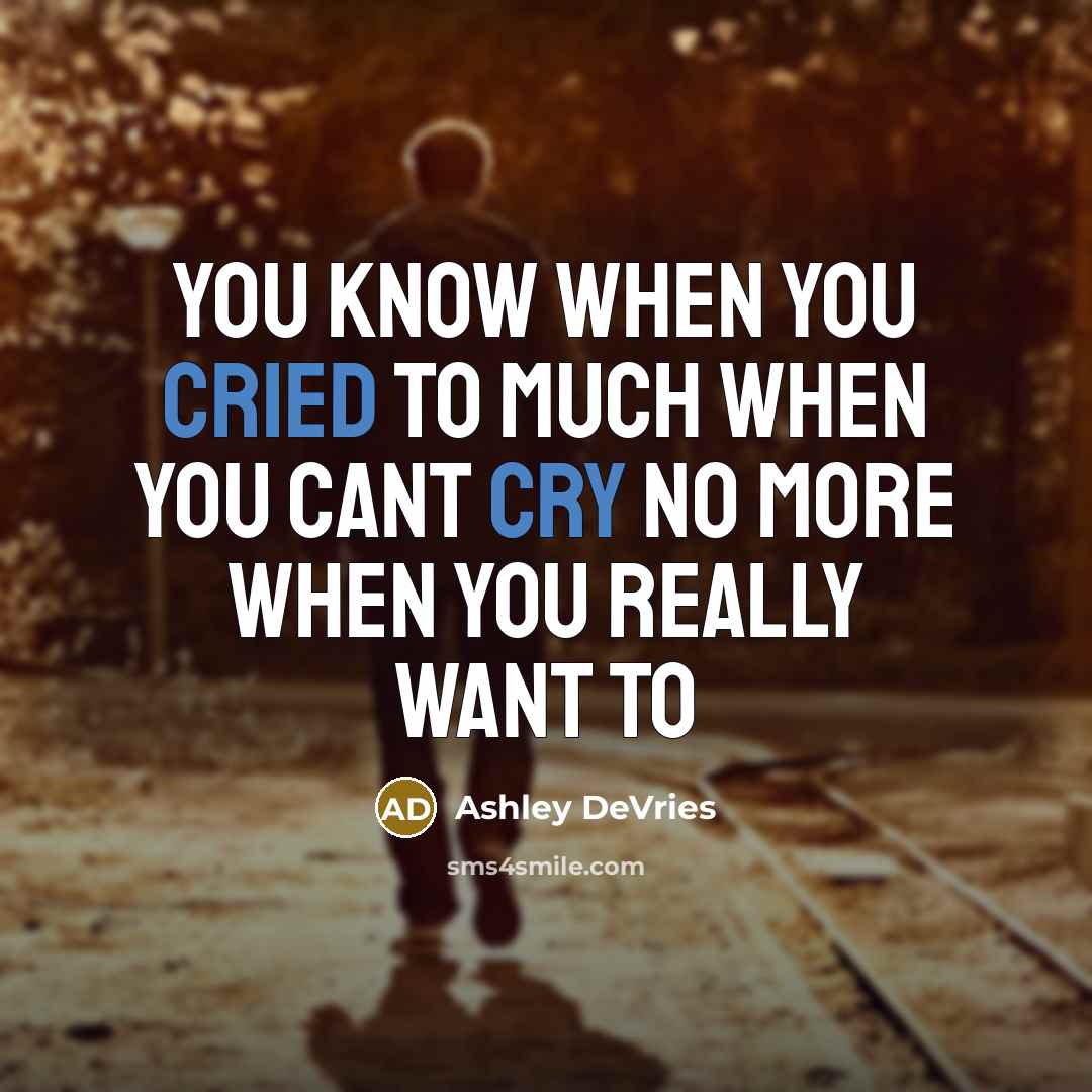 “You know when you cried to much when you cant cry no more when you really want to” quote by Ashley DeVries