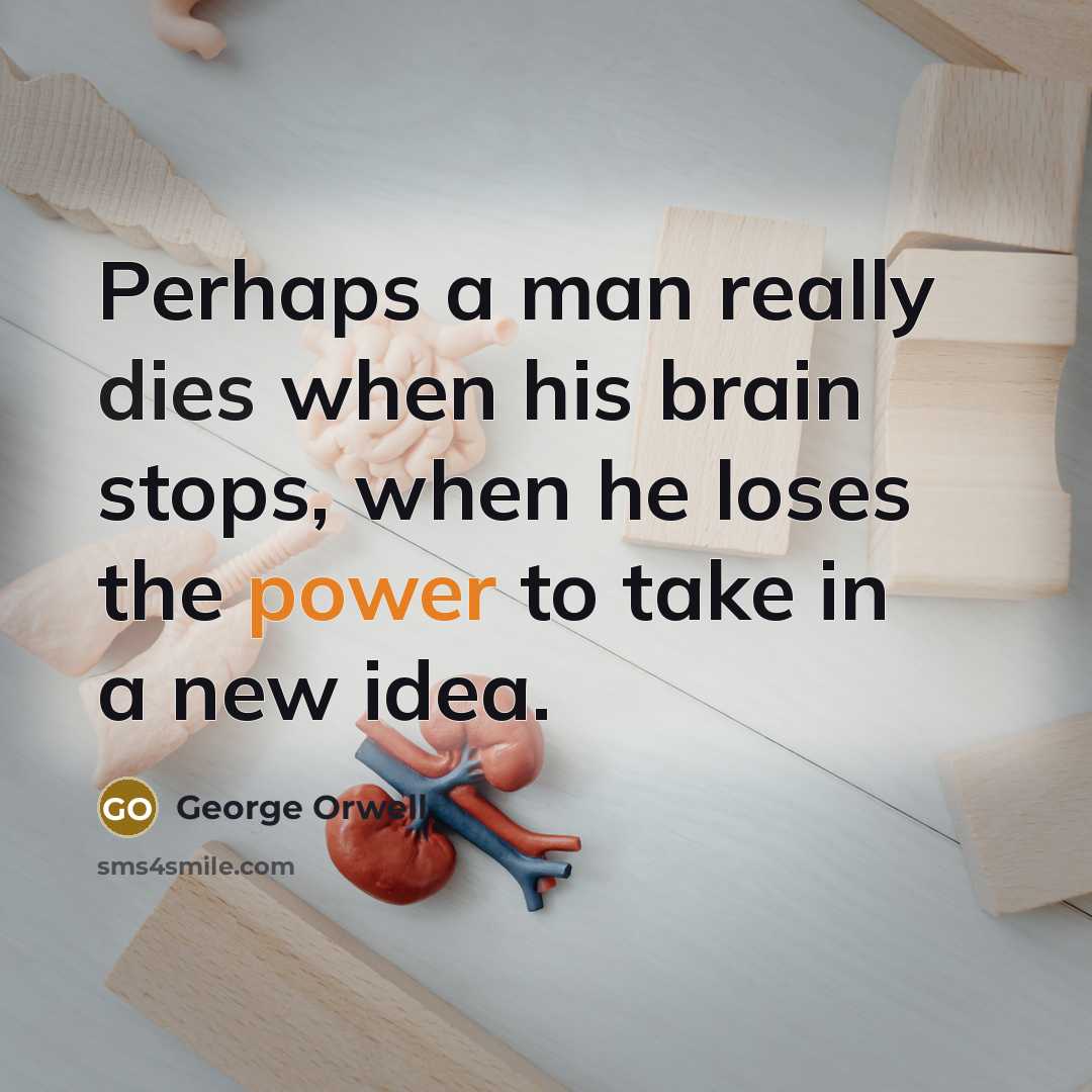 “Perhaps a man really dies when his brain stops, when he loses the power to take in a new idea.” quote by George Orwell