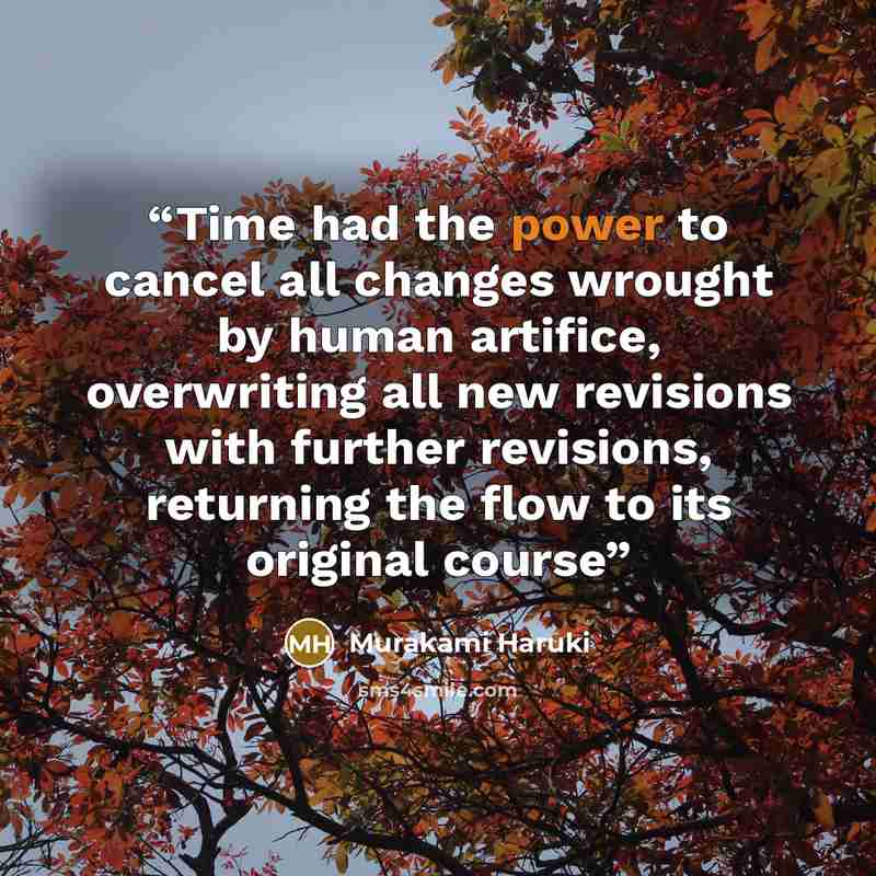 “Time had the power to cancel all changes wrought by human artifice, overwriting all new revisions with further revisions, returning the flow to its original course” quote by Murakami Haruki
