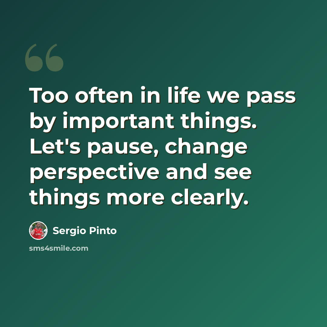 “Too often in life we pass by important things. Let's pause, change perspective and see things more clearly.” quote by Sergio Pinto