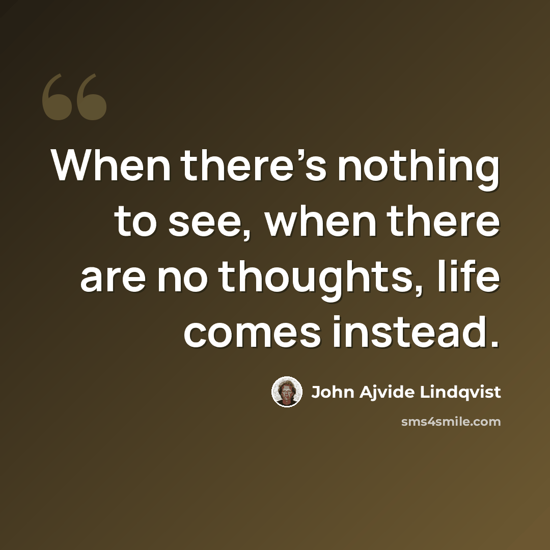 “When there's nothing to see, when there are no thoughts, life comes instead.” quote by John Ajvide Lindqvist