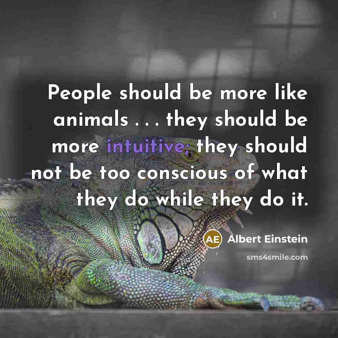 “People should be more like animals . . . they should be more intuitive; they should not be too conscious of what they do while they do it.” quote by Albert Einstein