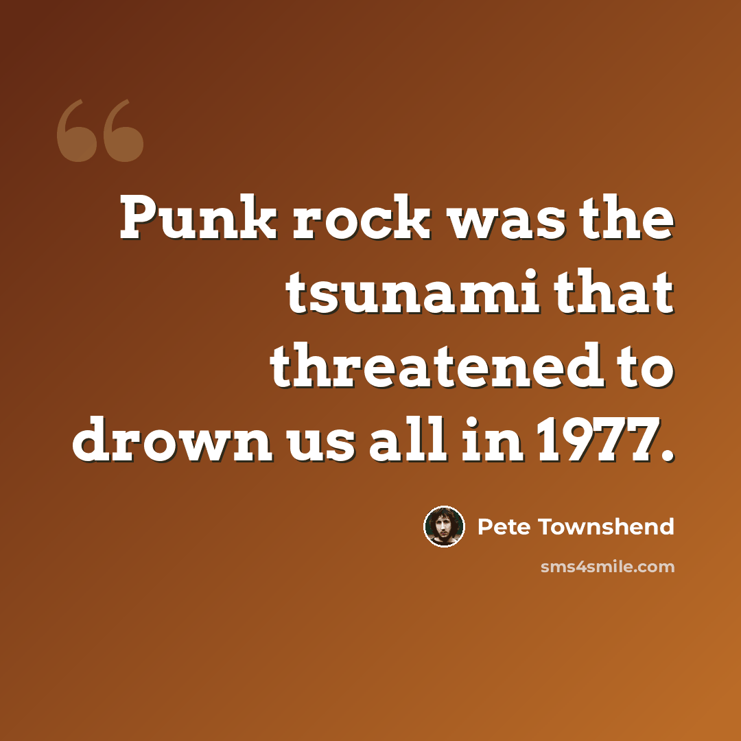 “Punk rock was the tsunami that threatened to drown us all in 1977.” quote by Pete Townshend