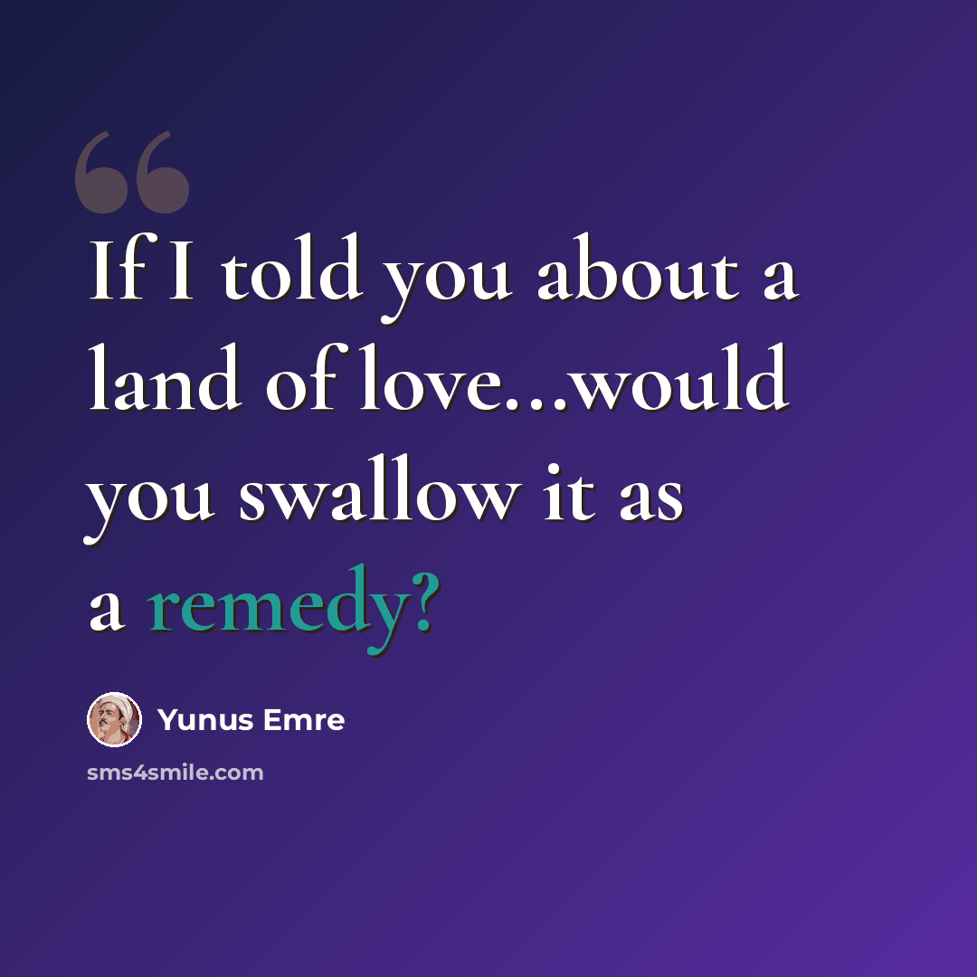 “If I told you about a land of love...would you swallow it as a remedy?” quote by Yunus Emre
