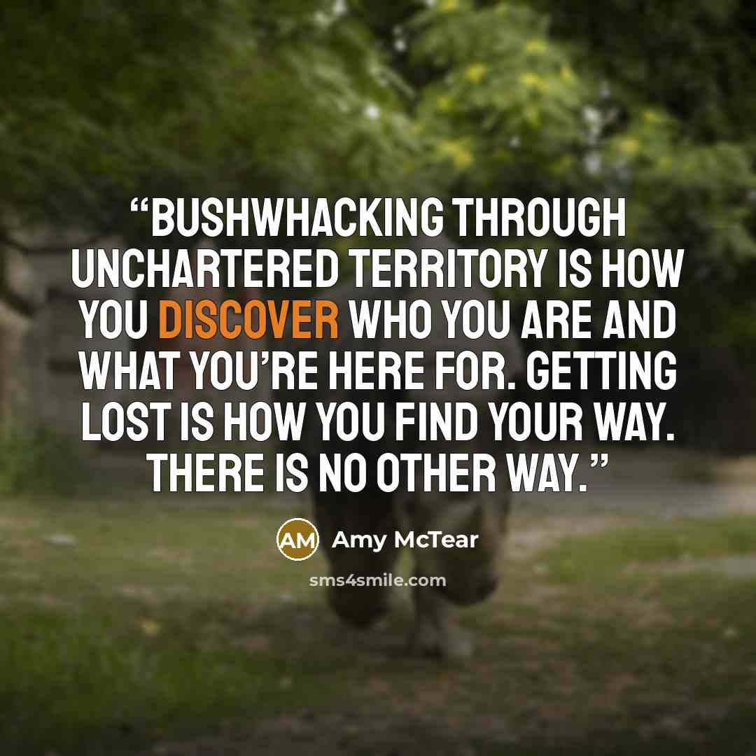 “Bushwhacking through unchartered territory is how you discover who you are and what you’re here for. Getting lost is how you find your way. There is no other way.” quote by Amy McTear