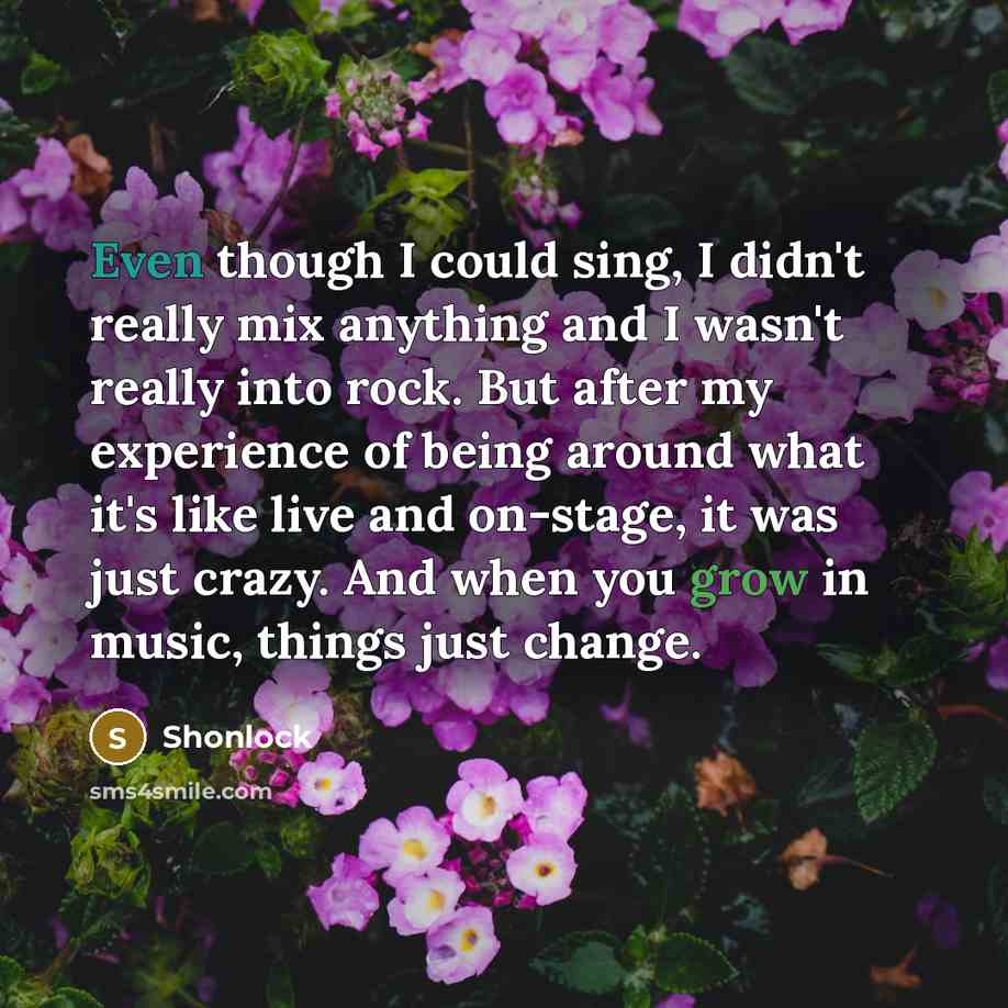 “Even though I could sing, I didn't really mix anything and I wasn't really into rock. But after my experience of being around what it's like live and on-stage, it was just crazy. And when you grow in music, things just change.” quote by Shonlock