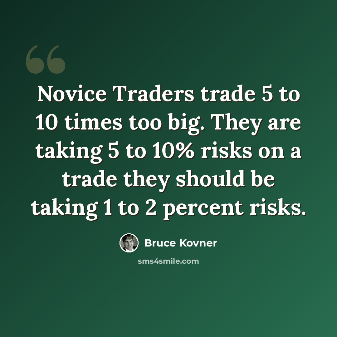 “Novice Traders trade 5 to 10 times too big. They are taking 5 to 10% risks on a trade they should be taking 1 to 2 percent risks.” quote by Bruce Kovner