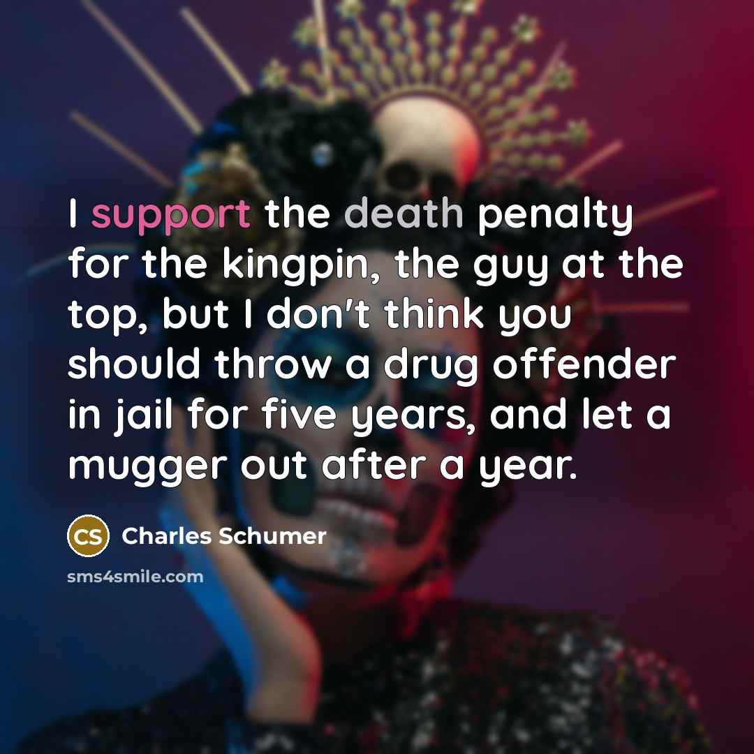 “I support the death penalty for the kingpin, the guy at the top, but I don't think you should throw a drug offender in jail for five years, and let a mugger out after a year.” quote by Charles Schumer