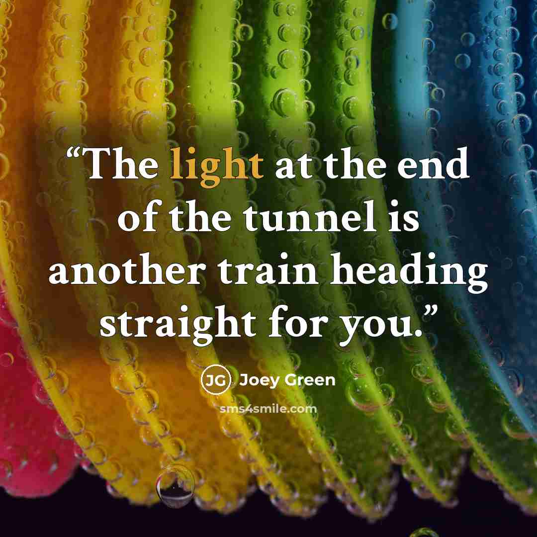 “The light at the end of the tunnel is another train heading straight for you.” quote by Joey Green