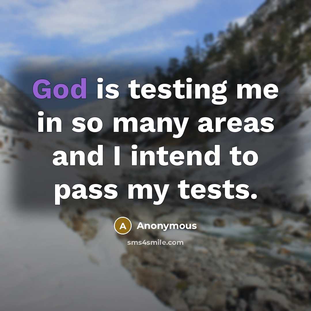 “God is testing me in so many areas and I intend to pass my tests.” quote by Anonymous