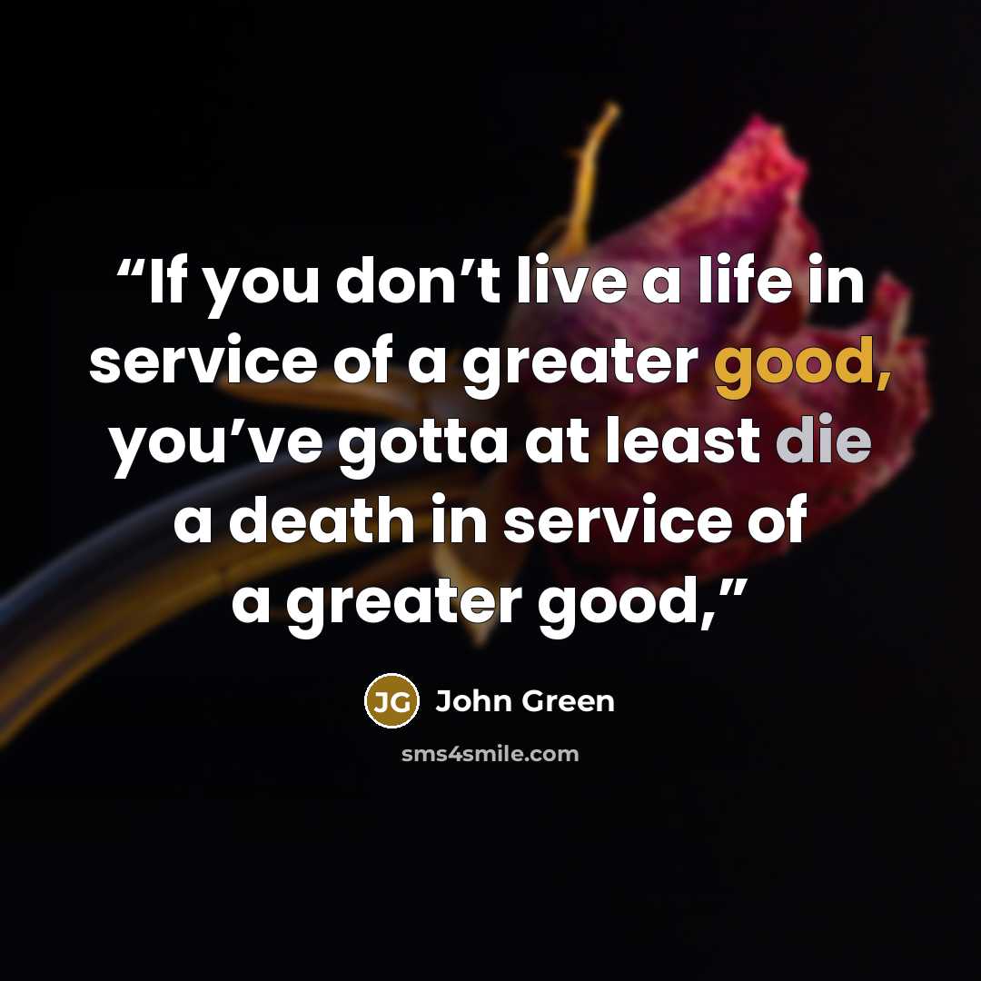 “If you don’t live a life in service of a greater good, you’ve gotta at least die a death in service of a greater good,” quote by John Green