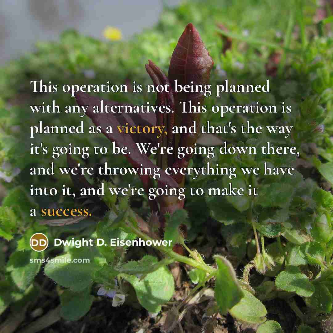 “This operation is not being planned with any alternatives. This operation is planned as a victory, and that's the way it's going to be. We're going down there, and we're throwing everything we have into it, and we're going to make it a success.” quote by Dwight D. Eisenhower