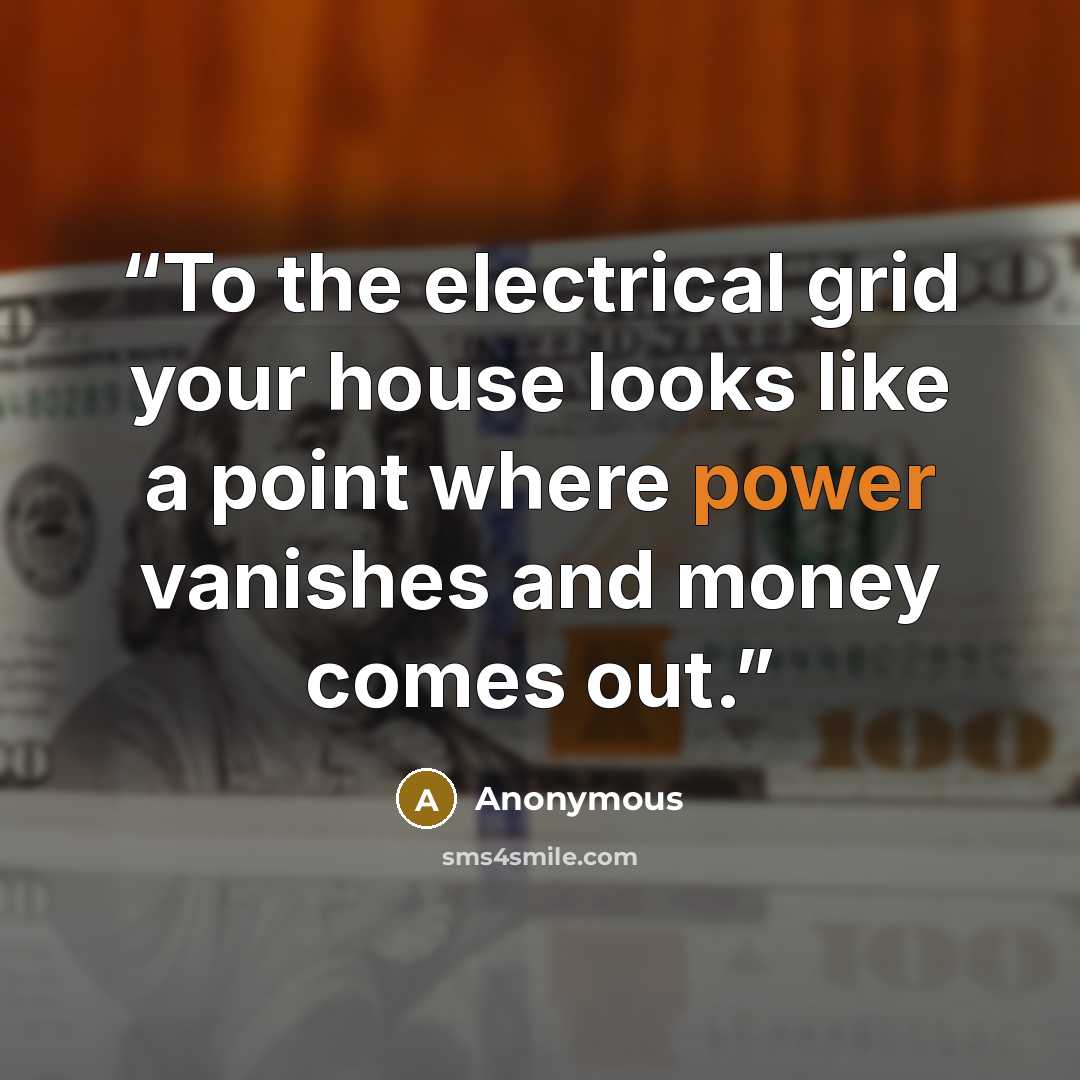 “To the electrical grid your house looks like a point where power vanishes and money comes out.” quote by Anonymous