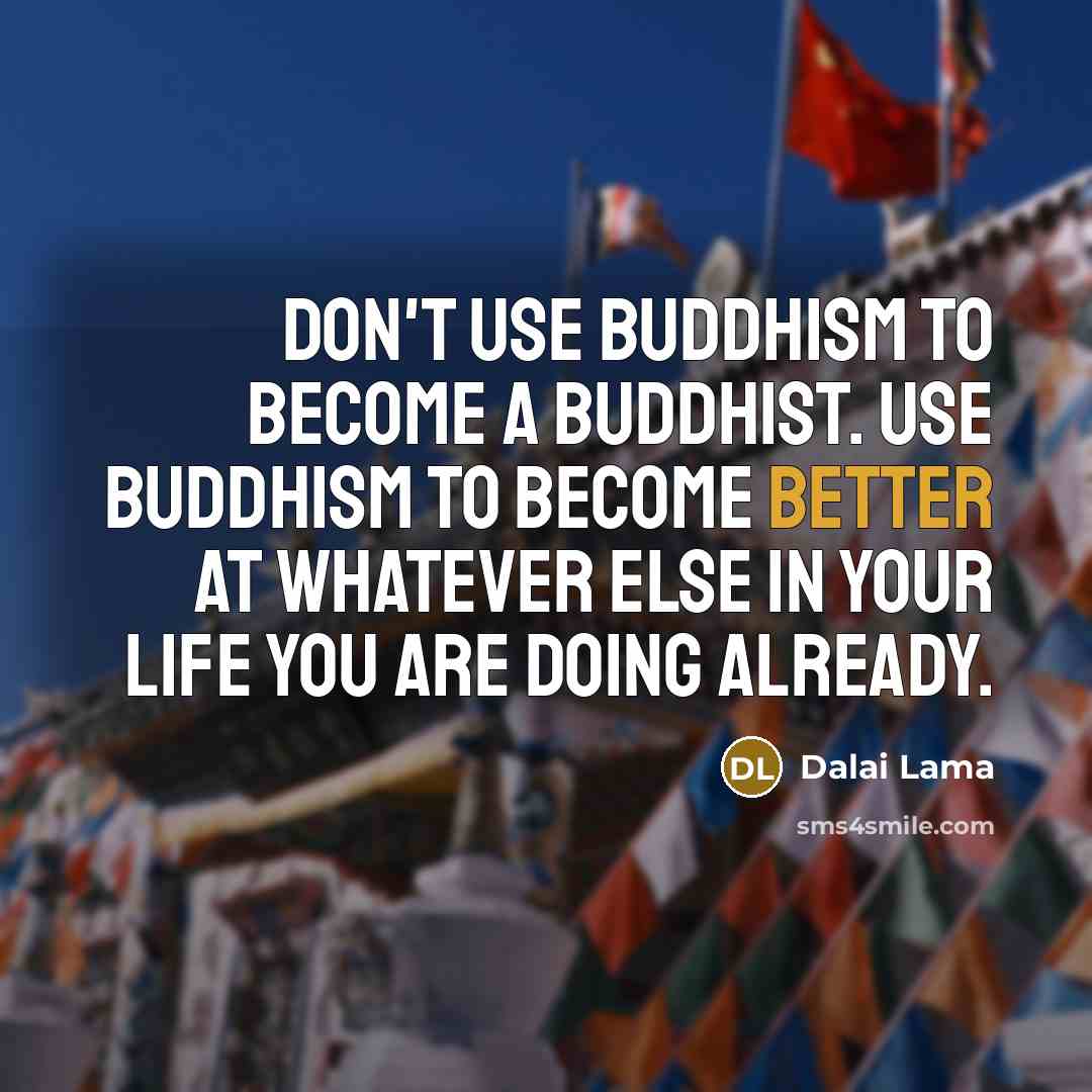 “Don't use Buddhism to become a Buddhist. Use Buddhism to become better at whatever else in your life you are doing already.” quote by Dalai Lama