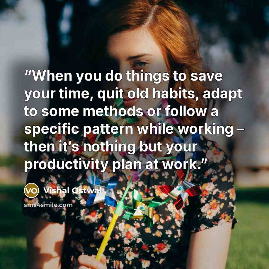 “When you do things to save your time, quit old habits, adapt to some methods or follow a specific pattern while working – then it’s nothing but your productivity plan at work.” quote by Vishal Ostwal