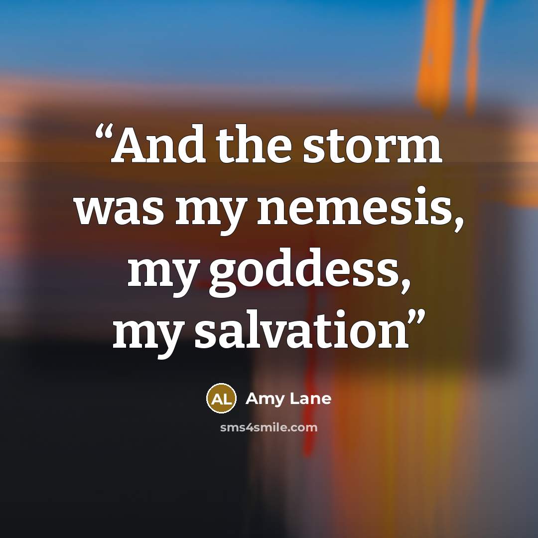 “And the storm was my nemesis, my goddess, my salvation” quote by Amy Lane