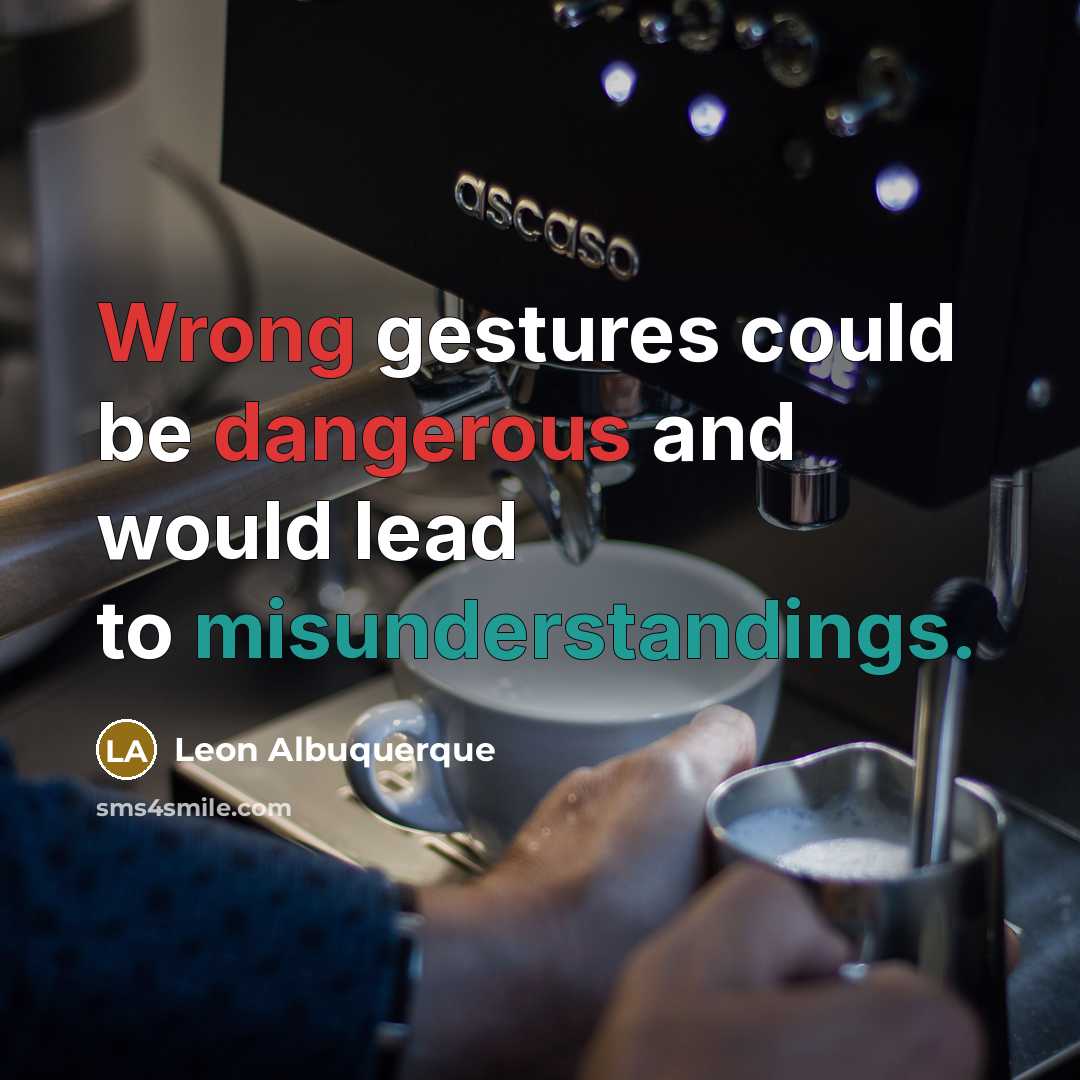 “Wrong gestures could be dangerous and would lead to misunderstandings.” quote by Leon Albuquerque