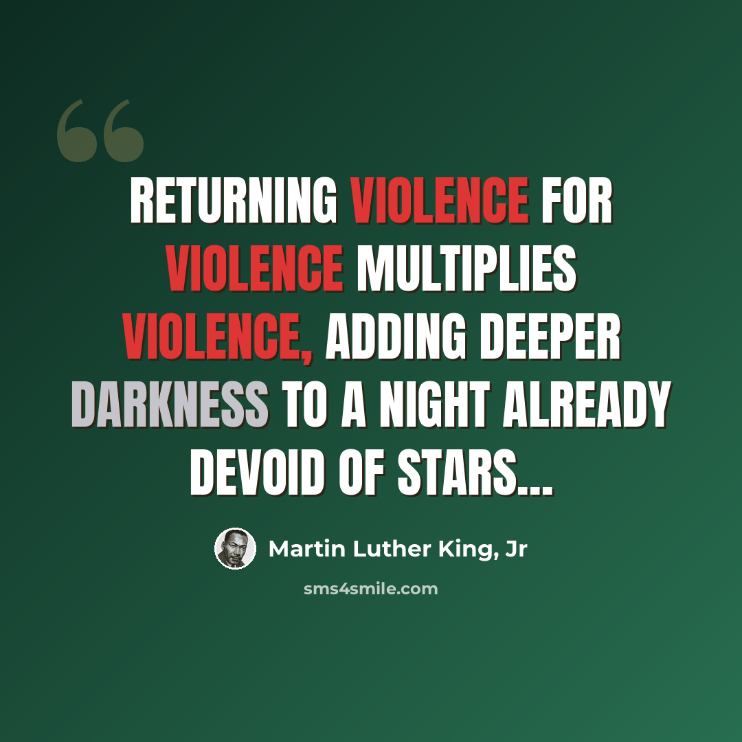 “Returning violence for violence multiplies violence, adding deeper darkness to a night already devoid of stars...” quote by Martin Luther King, Jr