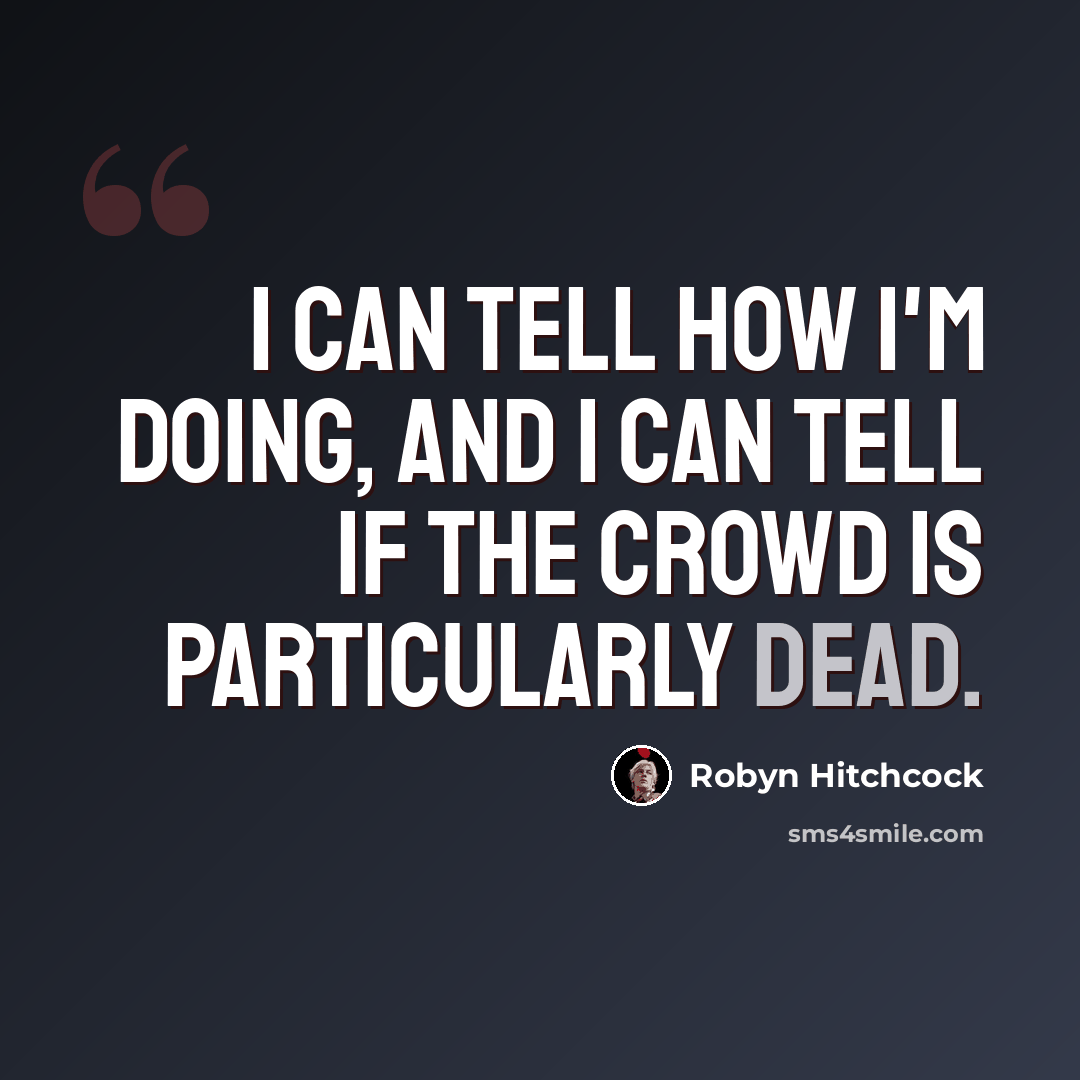 “I can tell how I'm doing, and I can tell if the crowd is particularly dead.” quote by Robyn Hitchcock
