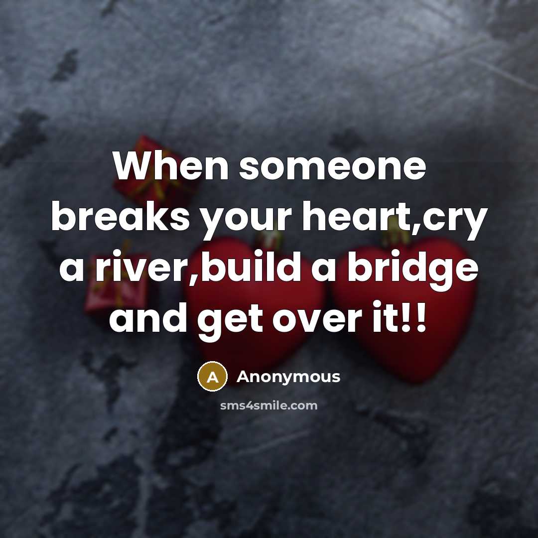 “When someone breaks your heart,cry a river,build a bridge and get over it!!” quote by Anonymous