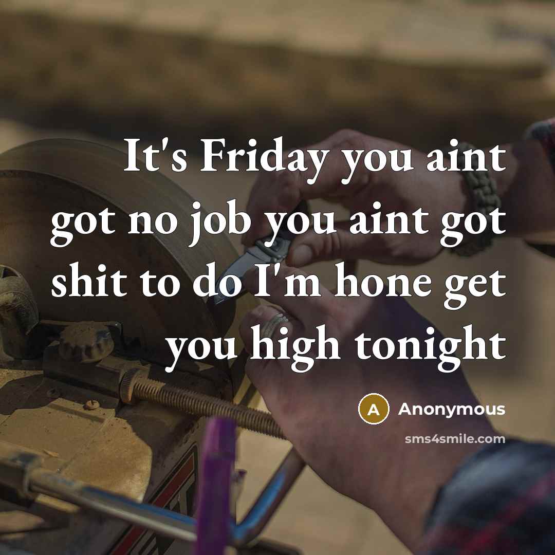 “It's Friday you aint got no job you aint got shit to do I'm hone get you high tonight” quote by Anonymous